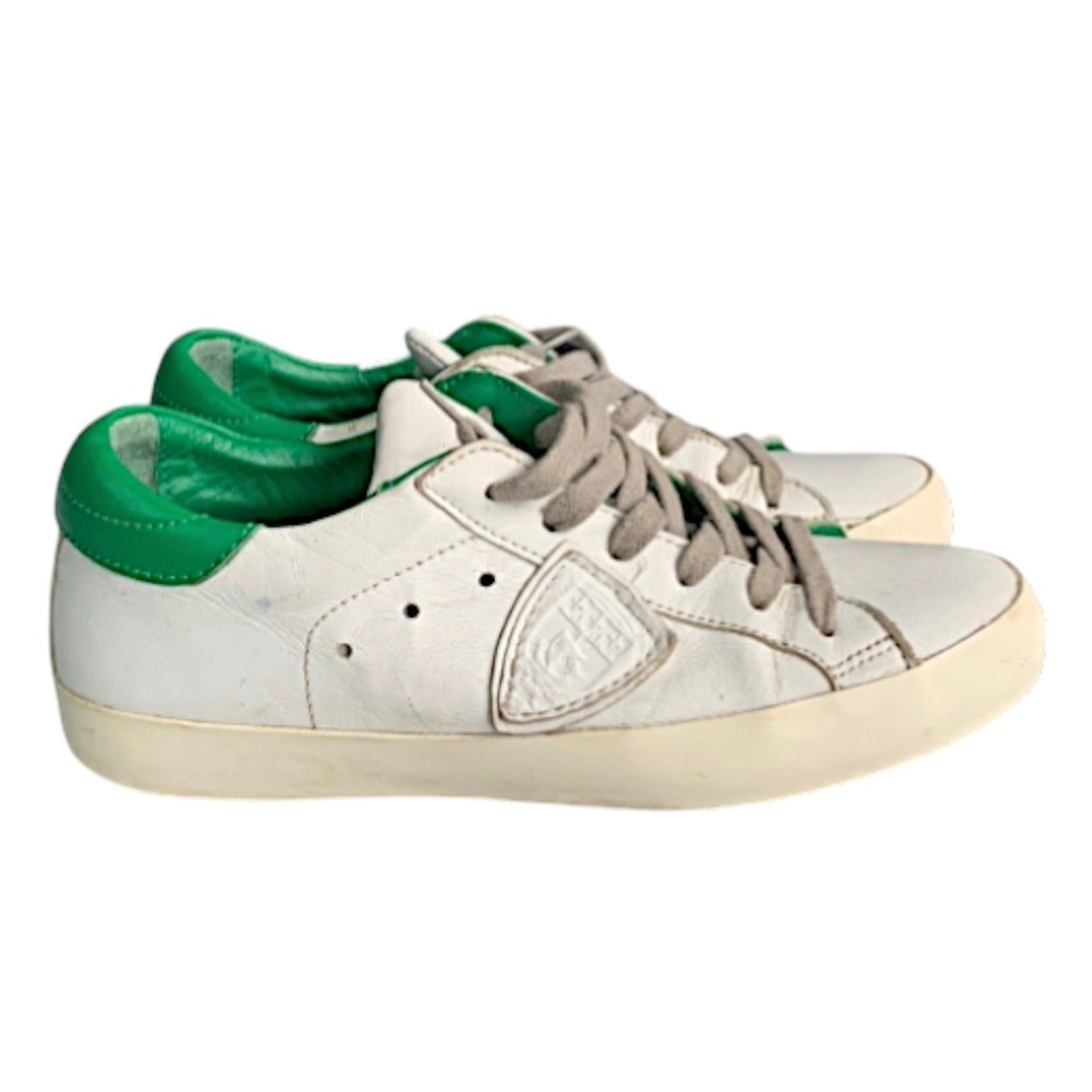 Philippe Model Paris Classic Low Top Sneakers Womens 6 White Green Leather